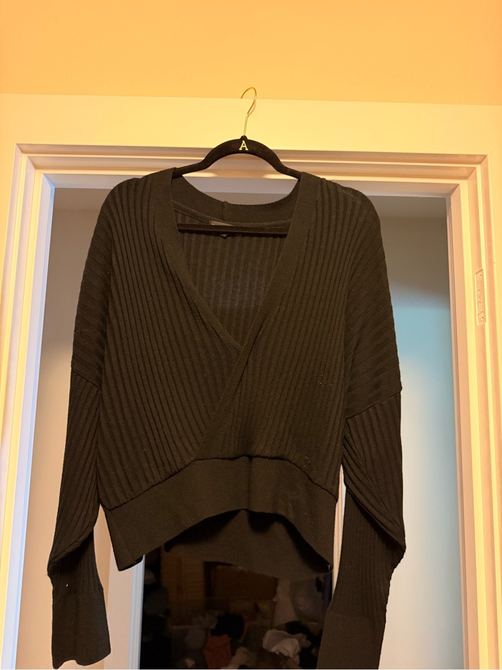 Topshop Black Ribbed Crossover V-Neck Sweater